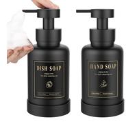 Luxspire Dispenser di Sapone Bagno, Dispenser di Sapone a Pompa in Vetro, Dosatori per Saponetta Schiumoso con 5 Etichette, Distributore Liquido 450ml/15oz per Bagno Cucina, Nero, 2 PZ