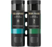 Luxspire Dispenser di Shampoo Bagnoschiuma, Dispenser di Sapone per Doccia Senza Trapano a 2 Bottiglie con Etichette, Erogatore di Sapone Riempibile per Bagno Hotel Cucina Palestra, Nero