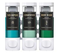 Luxspire Dispenser di Shampoo Bagnoschiuma, Dispenser di Sapone per Doccia Senza Trapano a 3 Bottiglie con Etichette, Erogatore di Sapone Riempibile per Bagno Hotel Cucina Palestra, Bianco