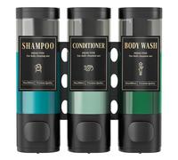 Luxspire Dispenser di Shampoo Bagnoschiuma, Dispenser di Sapone per Doccia Senza Trapano a 3 Bottiglie con Etichette, Erogatore di Sapone Riempibile per Bagno Hotel Cucina Palestra, Nero