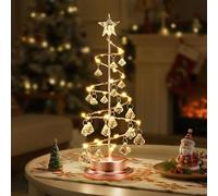 Luxspire Luce Albero di Natale in Cristallo, Lampada Decorativa Albero di Natale a Spirale, 30 LED, Alimentata a Batteria, Decorazione da Tavolo 28 cm per Camino Tavolo da Pranzo Comodino, Oro Rosa