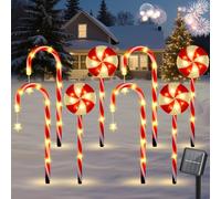 Luxspire Luci Solari Natalizie Bastoncino di Zucchero, 8Pack Luci Solari per Vialetto Esterno con Auto On/Off, luce da 49 cm con 2 Modalità di Illuminazione per Giardino Patio Prato, Candy+Cane