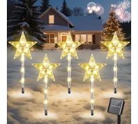 Luxspire Luci Solari Natalizie per Vialetto, 5Pack Decorazioni Solari Esterno con Auto On/Off, Luci Vialetto 47 cm con 2 Modalità di Illuminazione per Giardino Patio Prato, Stella + Luce Calda