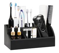 Luxspire Porta Spazzolino a 5 Scomparti, Portaspazzolino per Pennelli Trucco, Organizzatore per Spazzolino Dentifricio, Supporto per Dentifricio, Ottimo Accessorio per Bagno, Salvaspazio - Nero