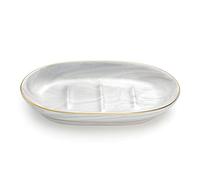 Luxspire Portasapone Ovale in Ceramica, Vassoio Portasapone Scatola di Sapone per Sapone Spugne Toilette Doccia Cucina Accessori da Bagno Porta Saponetta Decorativo con Bordo Dorato, Marmo Bianco