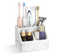 Luxspire Portaspazzolini, Supporto per Spazzolini da Denti ad Asciugatura Rapida per Bagno, Organizer di Diatomee per Spazzolini da Denti Dentifricio Cassettiera da Banco, Marmo Bianco