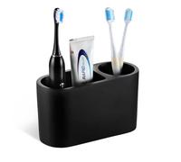 Luxspire Portaspazzolino 2 Slot, Porta Spazzolini da Denti e Dentifricio per Bagno, Organizer per Spazzolino Elettrico, Portaoggetti Portaspazzolini in Resina per Bagno, Accessori Bagno, Nero Opaco