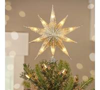 Luxspire Punta per Albero di Natale, Stella Luminosa con Collegamento USB e Telecomando, Decorazione Natalizia in Metallo LED da 9,8", Ornamento Vintage Moderno per Albero di Natale, Champagne Gold