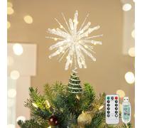 Luxspire Punta per Albero di Natale Stella Luminosa con Telecomando USB, Decorazioni Metallo Trasparente 10", Stelle Natalizie Illuminate, Ornamenti Vintage Moderni per Feste Casa,Echinoid Star-Silver