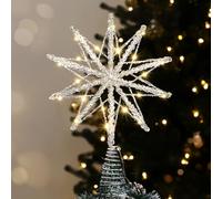 Luxspire Punta per Albero di Natale Stella Luminosa con Telecomando USB, Decorazioni Metallo Trasparente 10", Stelle Natalizie Illuminate, Ornamenti Vintage Moderni per Feste Casa, Argento