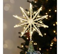 Luxspire Punta per Albero di Natale Stella Luminosa con Telecomando USB, Decorazioni Metallo Trasparente 10", Stelle Natalizie Illuminate, Ornamenti Vintage Moderni per Feste Casa, Decagram Star-Gold