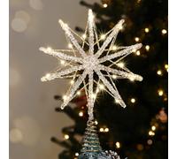 Luxspire Punta per Albero di Natale Stella Luminosa con Telecomando USB, Decorazioni Metallo Trasparente 10", Stelle Natalizie Illuminate, Ornamenti Vintage Moderni per Feste Casa, Champagne