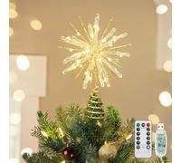 Luxspire Punta per Albero di Natale Stella Luminosa con Telecomando USB, Decorazioni Metallo Trasparente 10", Stelle Natalizie Illuminate, Ornamenti Vintage Moderni per Feste Casa, Echinoid Star-Gold