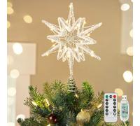 Luxspire Punta per Albero Natale, Stella Luminosa con Collegamento USB Telecomando, Decorazione Natalizia in Metallo LED da 9,8",Ornamento Vintage Moderno per Albero Natale, Crystal Hexagram-Silver