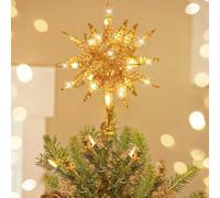 Luxspire Puntale Albero Natale LED, Decorazioni Natalizie Luci di Albero, a Forma di Albero con Glitter, Accessori per Albero di Natale, a 2 AA Batterie, Decorazione per Natale Festa Casa, Oro