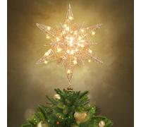 Luxspire Puntale Albero Natale, Punte Stella 3D Natalizie Decorazione Con Presa USB e Telecomando, 9,6" Scintillante Stella dell'Albero di Natale, Timer 6H e 8 Modalità di Illuminazione, Oro