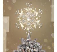 Luxspire Puntale per Albero di Natale, Puntale Luminato con Spina USB e Telecomando, Fiocco di Neve in Metallo da 9,5", Decorazioni Luminose Vintage e Moderne per Albero e Feste in Casa