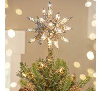 Luxspire Punte Albero di Natale, Puntale per Albero di Natale, a Forma di Albero con Glitter, Accessori per Albero di Natale, a 2 AA Batterie, Decorazione per Natale Festa Casa, Argento