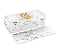 Luxspire Scatola Porta Tampone di Cotone con Coperchio, Custodia per Dispenser con 3 Scomparti Porta Trucchi Cosmetici Organizzatore per Comestici Trucchi - Marmo Bianco