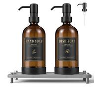 Luxspire Set di Dispenser per Sapone, Distributori di Sapone a Mano con Testine di Ricambio, Bottiglia Liquida Riempibile in Vetro 500ml per Bagno Cucina, 2 Pezzi, Marrone + Grigio Scuro