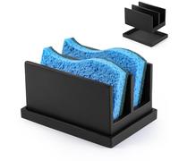 Luxspire Supporto per Spugna da Cucina per Lavello, Porta Spugna in Resina con 2 Scomparti, Contenitore per Spugna per Lavello da Cucina, Supporto per Spugna con Vassoio di Drenaggio, Nero Opaco
