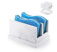 Luxspire Supporto per Spugna da Cucina per Lavello, Porta Spugna in Resina con 2 Scomparti, Contenitore per Spugna per Lavello da Cucina, Supporto per Spugna con Vassoio di Drenaggio, Ghiaia Bianco