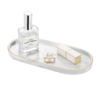 Luxspire Vassoio da bagno in ceramica marmorizzata per gioielli, con bordo dorato, vassoio decorativo da appoggio, organizer per sapone, candele, profumi, cosmetici, decorazione per la casa, marmo