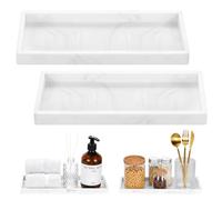 Luxspire Vassoio da Bagno, Portasapone in Silicone per Lavello da Appoggio, Vassoio da Banco per Bagno per Dispenser di Sapone, Accessori per Gioielli e Profumi, 30 x 13 cm, 2 Pezzi, Marmo Bianco