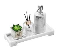 Luxspire Vassoio da Bagno, Vassoio Rettangolare in Resina, Organizer per Camera, Portaoggetti Resistente, Taglia S Vassoio per Shampoo Gioielli Asciugamano Sapone Pianta - Marmo Bianco