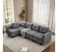 Luxstein Divano angolare con vano portaoggetti, divano modulare a 5 posti, a forma di L, mutevole, per soggiorno, camera da letto, ufficio, 272 x 139 x 86 cm, grigio