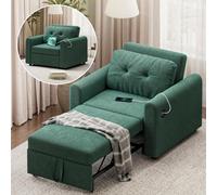 Luxstein Divano Letto 3 in 1 con USB e Porta Type-C, Divano Pieghevole Salvaspazio con Cuscino Morbido, Tasche Laterali, Schienale Reclinabile, Rivestimento in Tessuto Sherpa, 84x190cm, Verde