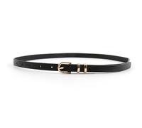 LuxStellar Cintura da donna stretta, in pelle da donna, colore nero, con fibbia ad ardiglione durevole, flessibile, effetto pelle PU, cintura nera per lavoro, tempo libero, moda e comfort quotidiano