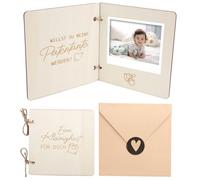 LuxStellar Libro in legno per domande brevettate - La domanda perfetta per i padrini: 'Vuoi essere il mio brevetto?' Bel libro in legno come regalo Un ricordo personale per il battesimo.