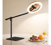 LUXSURE Overhead Treppiede cellulare con luce ad anello per cucina e video alimentari, supporto da tavolo con luce ad anello, anello Light con treppiede per tavolo | anello luce ad anello per cucina e