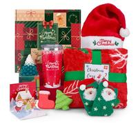 LUXULISH Cesto regalo di Natale per donne, set regalo per la cura di sé per lei, mamma, moglie, fidanzata, sorella, colleghi, capo, insegnante, infermiera, coperta con bicchiere di Natale in