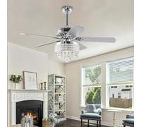 LuxureFan 52" Crystal LED Chrome Ceiling Fan Light Fixture Gorgeous Crystal 5 Reverse Wood Blades Modern Chandelier with R...