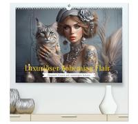 Luxuriöser Bohemian Flair - Elegante Frauen mit anmutigen Katzen (hochwertiger Premium Wandkalender 2026 DIN A2 quer), Kunstdruck in Hochglanz: Die ... stilvollen Frauen und ihren anmutigen Katzen