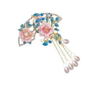 Luxurious Alloy Floral Pin Decorated With Intricate Drop Oil Patterns And Traditional Swinging Tassels Traditional Chinese Fashion Jewelry