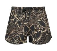Luxurious Gold flower Flowers Womens Pajama Bottoms, Workout Pantaloncini con Pockets for Gym Sports,S