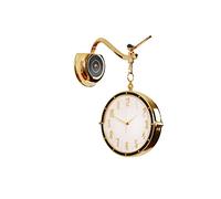 Luxurious Metal Wall Clock Double Sided, Fashion Watch Mute Movement Clock,Hanging 3D Rotating Bracket Clocks, Wall-Mounted Decorative Home Art Decor