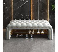 Luxurious Velvet Upholstered Entryway Bench Modern Button Tufted Shoe Storage Rack Stylish Comfy End of Bed Shoe Light Grey 70x40x45cm (28x16x18inch)