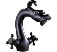 Luxury Antique Dragon Carved Basin Faucet - Dual Handle Deck Mounted Mixer Tap in Bronze, Black & Polished Gold - Retro Vessel Sink Faucet for Bathroom & Vanity (Black Bronzed)