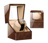 Luxury Automatic Single Watch Winder Box with Quiet Motor - Premium Solid Wood Piano Exterior And PU Leather Watch Pillows Battery Powered Or AC Adapter (H)