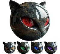 Luxury Black Cat Stone Sculpture - Cat Statue - Elegant Home DéCor & Gift-Ready Art Piece, Hand-Carved Crystal & Healing Stone, Cute Gemstone Decoration Gift For Cat Lovers (Red)