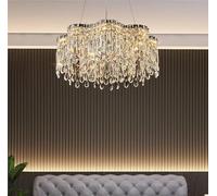 Luxury Crystal Chandelier For Living Dining Room Hotel Hall Long Table Silver Chrome Led Pendant Lamp