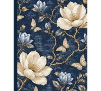 Luxury Floral Composition Notebook: Elegant Blue Botanical Journal with Magnolia Flowers, Butterflies, Wide Ruled Pages for Notes, Writing & Everyday Use