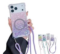 Luxury Glitter Sequin Gradient Magnetic Case, Full Edge Protective Phone Case with Impact Protection, Sparkle Glitter Design for iPhone 17, 16, 15, 14, 13 Series Models (for iPhone 16 Pro,Purple)