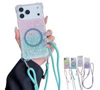 Luxury Glitter Sequin Gradient Magnetic Case, Full Edge Protective Phone Case with Impact Protection, Sparkle Glitter Design for iPhone 17, 16, 15, 14, 13 Series Models (for iPhone 17 Air,Blue)