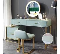 Luxury Green Leather Dressing Table with Mirror Lights and Stools Eco Friendly Vanity Desk for Ladies (39.4 Inches)