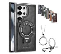Luxury Leather Invisible Stand Case for Samsung S25/S24/S23 Ultra Plus, Shockproof Scratch Resistant, Slim Fit Protective Cover with Strong Magnet (for S24PLUS,Black)